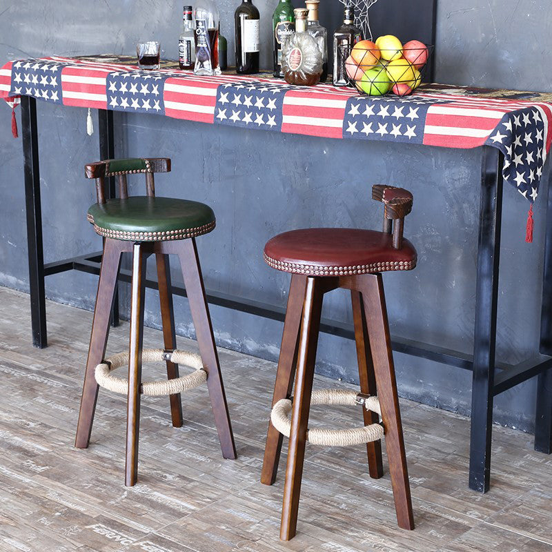 Modern Rotatable Backrest Counter Stool Wood Cafe Bar Stool with Leather Cushion and Pedal