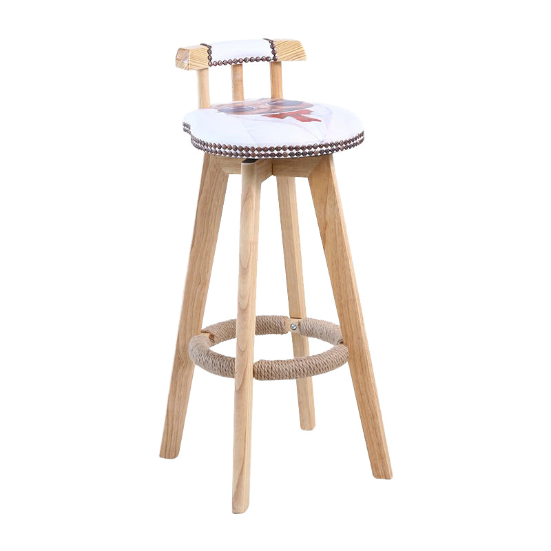 Modern Rotatable Backrest Counter Stool Wood Cafe Bar Stool with Leather Cushion and Pedal