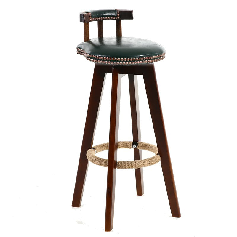 Modern Rotatable Backrest Counter Stool Wood Cafe Bar Stool with Leather Cushion and Pedal