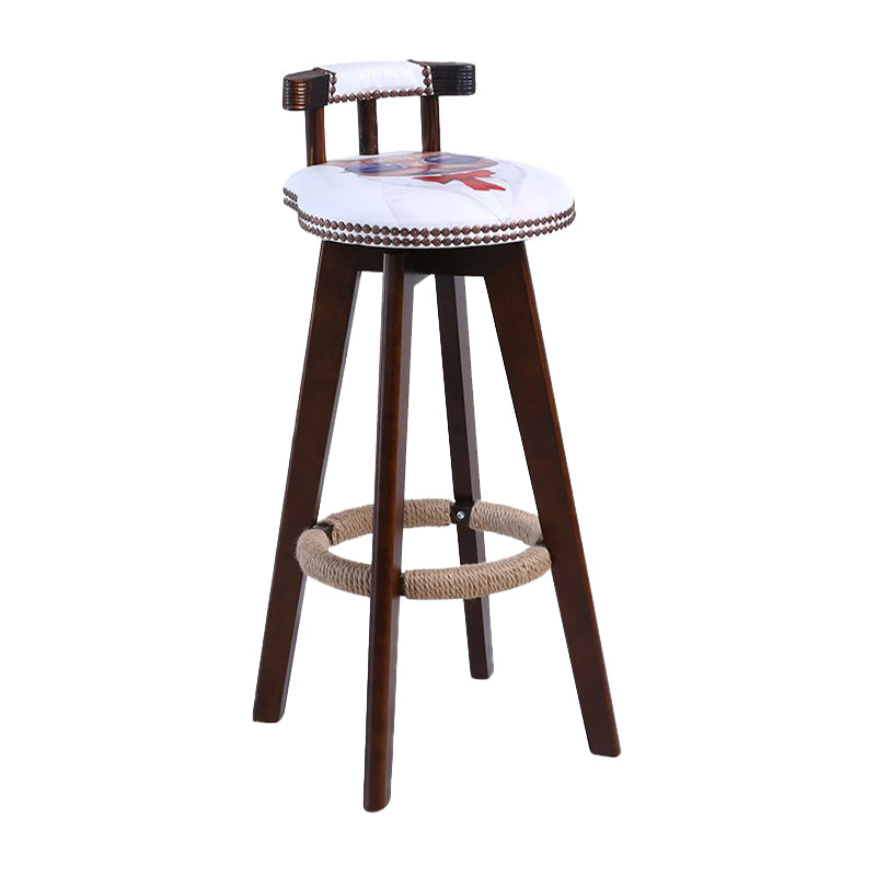 Modern Rotatable Backrest Counter Stool Wood Cafe Bar Stool with Leather Cushion and Pedal