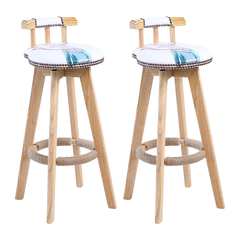 Modern Rotatable Backrest Counter Stool Wood Cafe Bar Stool with Leather Cushion and Pedal