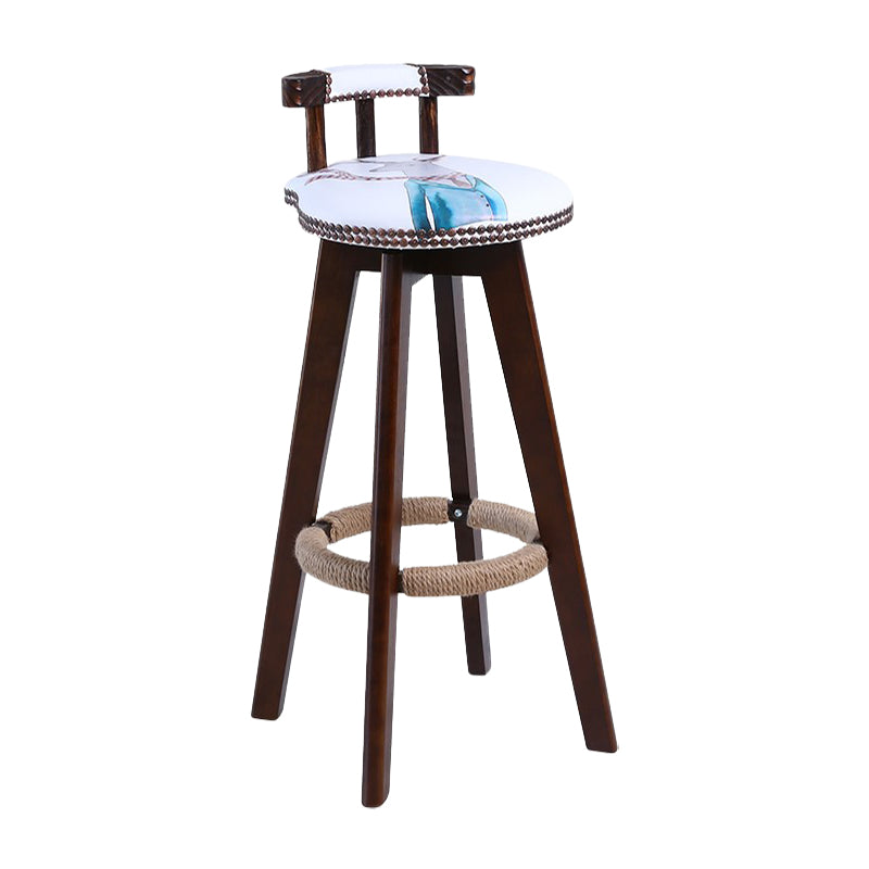 Modern Rotatable Backrest Counter Stool Wood Cafe Bar Stool with Leather Cushion and Pedal