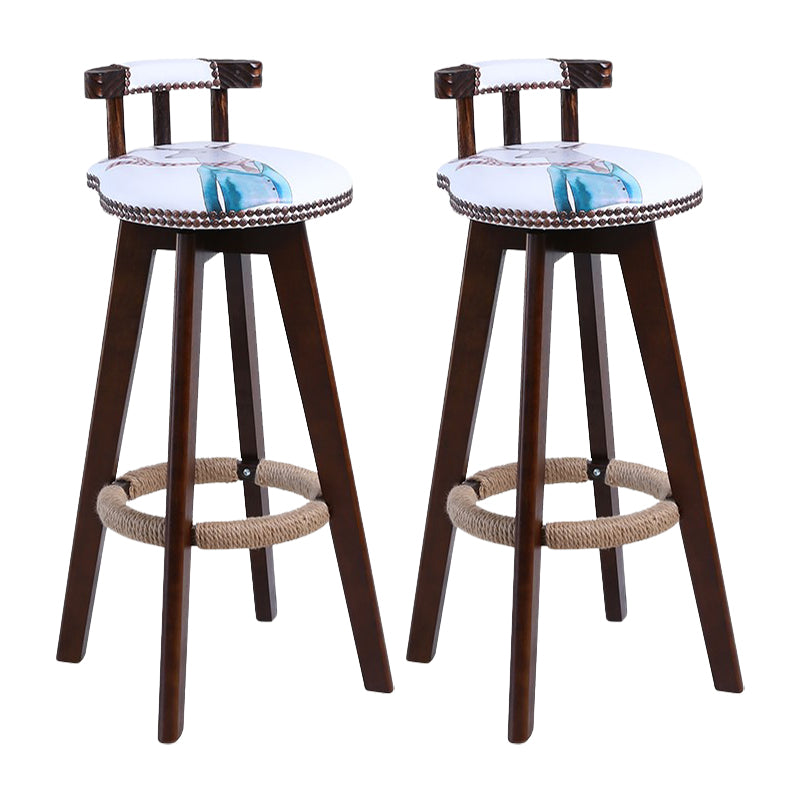 Modern Rotatable Backrest Counter Stool Wood Cafe Bar Stool with Leather Cushion and Pedal