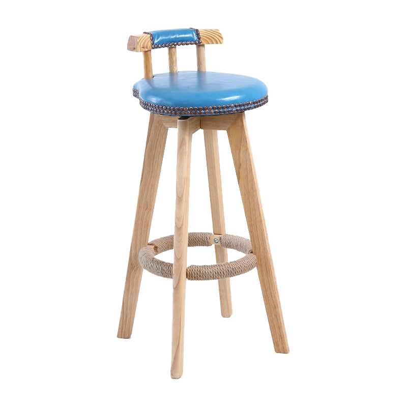 Modern Rotatable Backrest Counter Stool Wood Cafe Bar Stool with Leather Cushion and Pedal