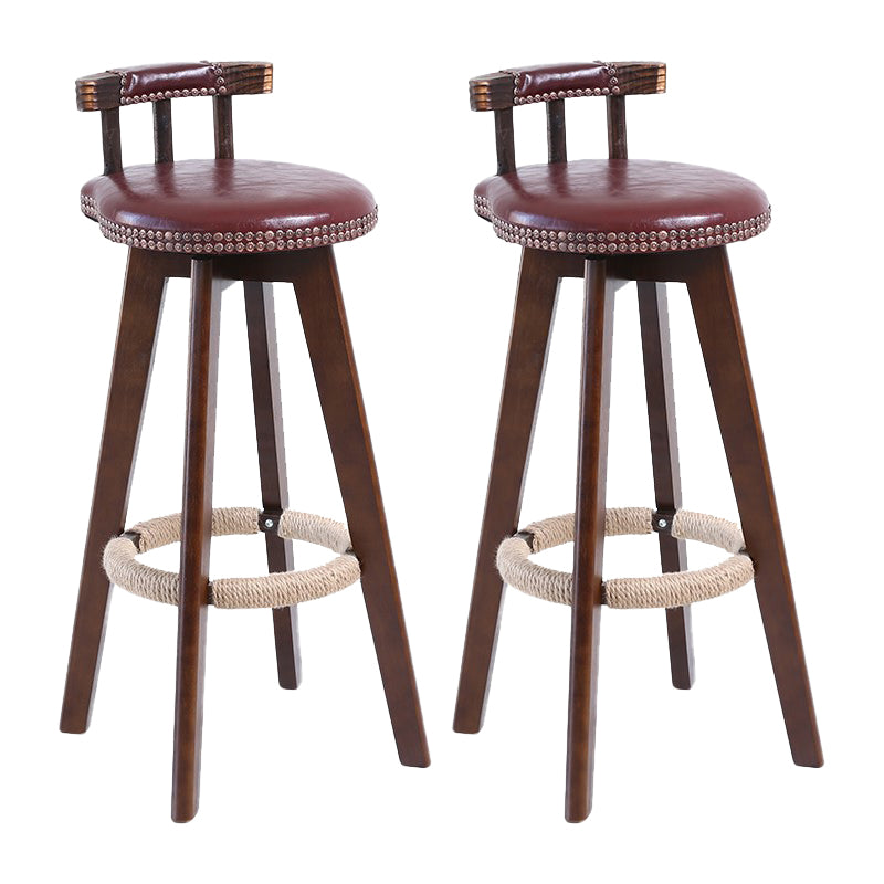 Modern Rotatable Backrest Counter Stool Wood Cafe Bar Stool with Leather Cushion and Pedal