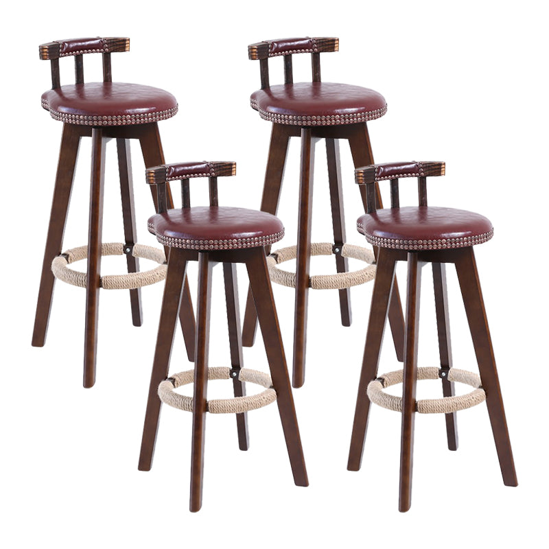 Modern Rotatable Backrest Counter Stool Wood Cafe Bar Stool with Leather Cushion and Pedal