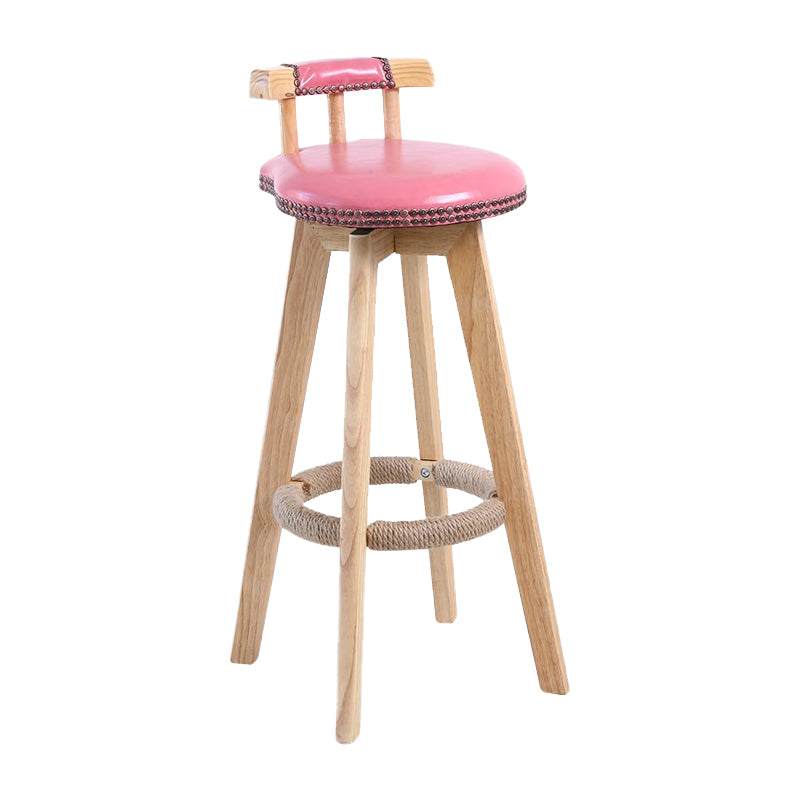 Modern Rotatable Backrest Counter Stool Wood Cafe Bar Stool with Leather Cushion and Pedal