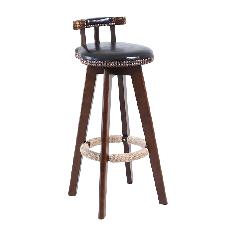 Modern Rotatable Backrest Counter Stool Wood Cafe Bar Stool with Leather Cushion and Pedal