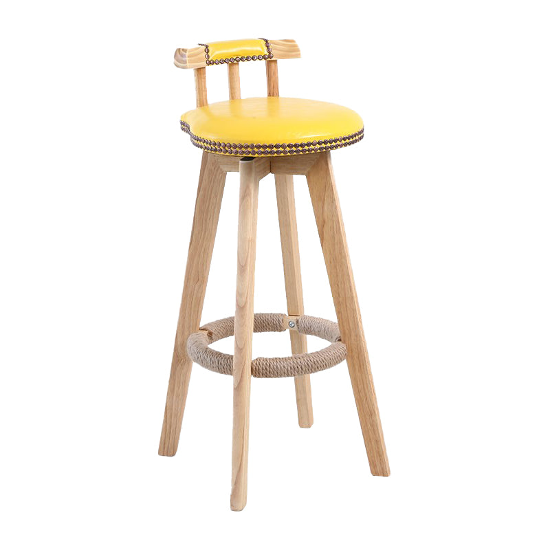 Modern Rotatable Backrest Counter Stool Wood Cafe Bar Stool with Leather Cushion and Pedal