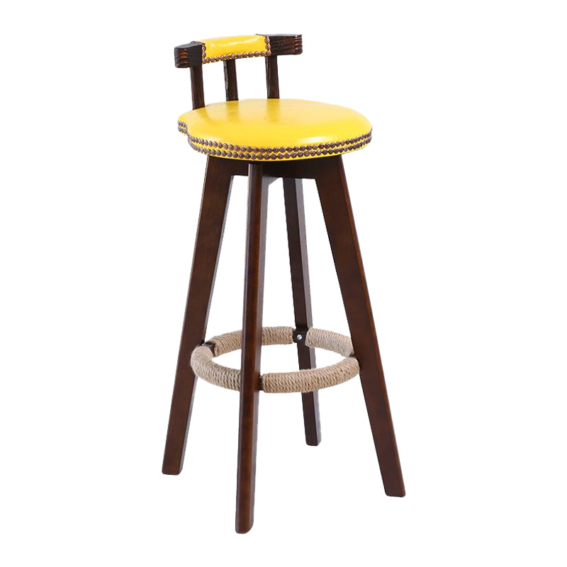 Modern Rotatable Backrest Counter Stool Wood Cafe Bar Stool with Leather Cushion and Pedal