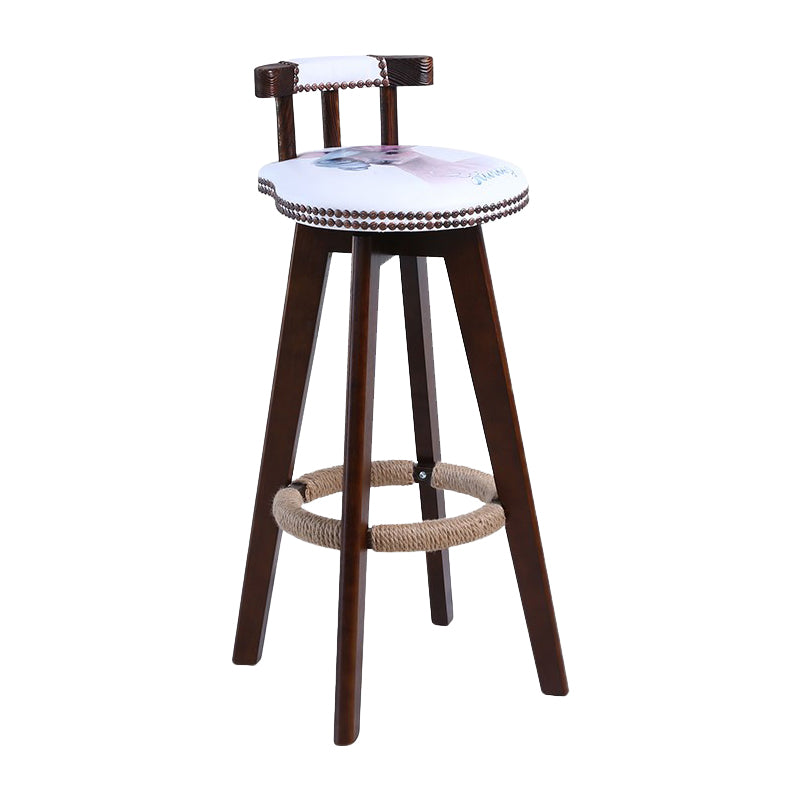 Modern Rotatable Backrest Counter Stool Wood Cafe Bar Stool with Leather Cushion and Pedal