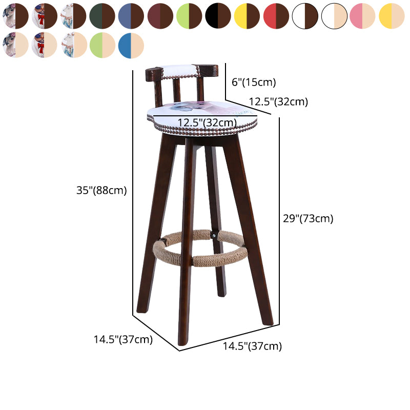 Modern Rotatable Backrest Counter Stool Wood Cafe Bar Stool with Leather Cushion and Pedal