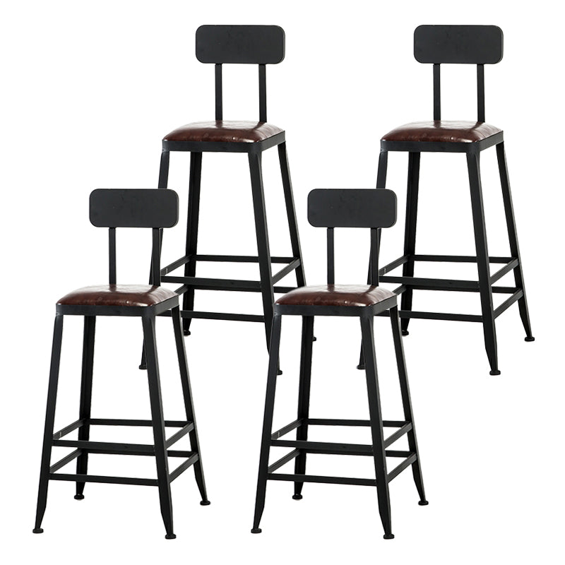 Industrial Armless Backrest Counter Stool Iron Cafe Bar Stool with Leather Cushion