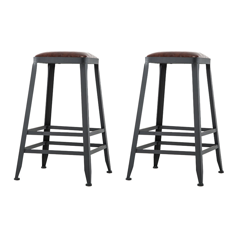 Industrial Armless Backrest Counter Stool Iron Cafe Bar Stool with Leather Cushion
