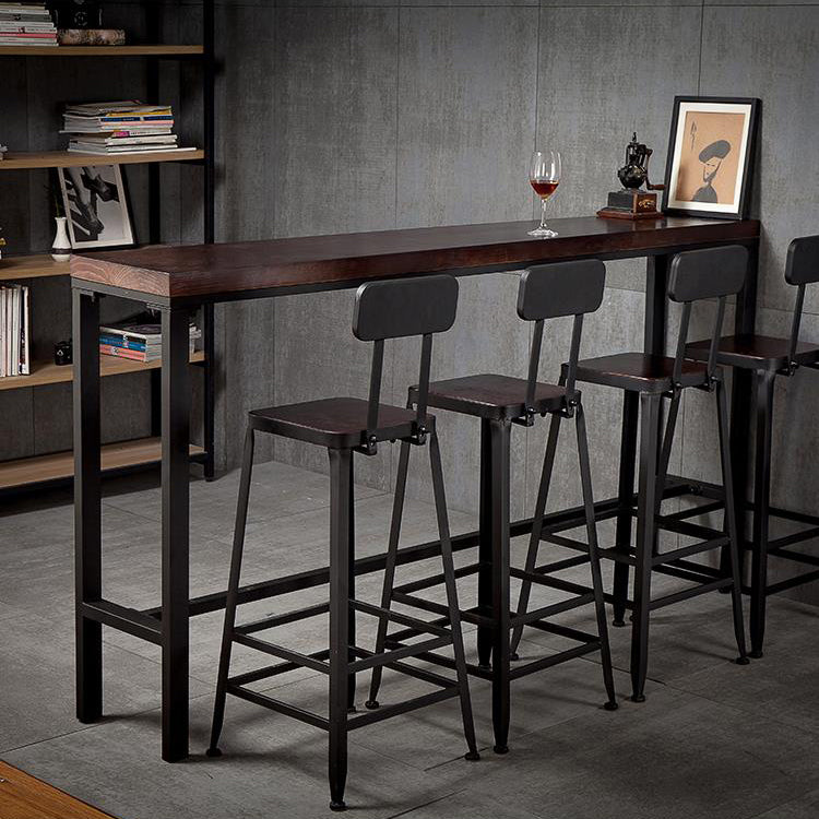 Industrial Armless Backrest Counter Stool Iron Cafe Bar Stool with Leather Cushion