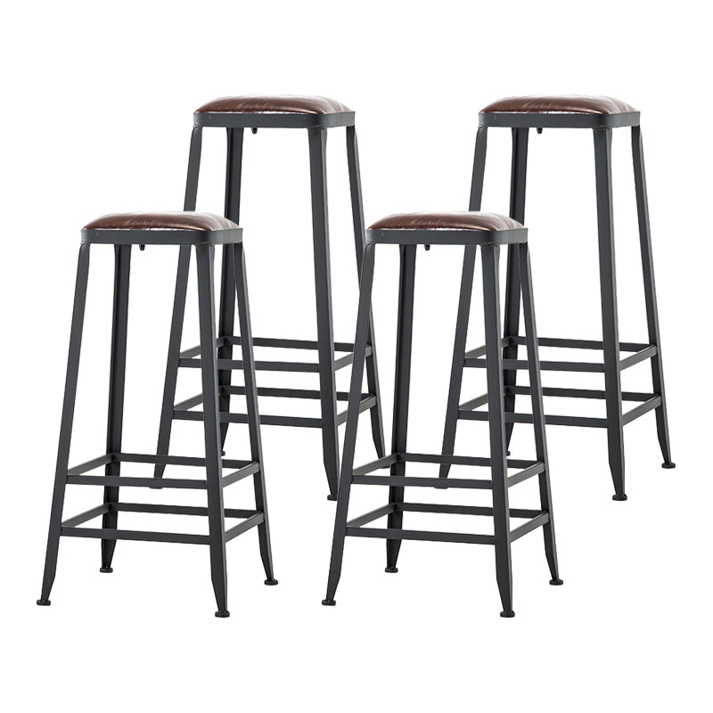 Industrial Armless Backrest Counter Stool Iron Cafe Bar Stool with Leather Cushion