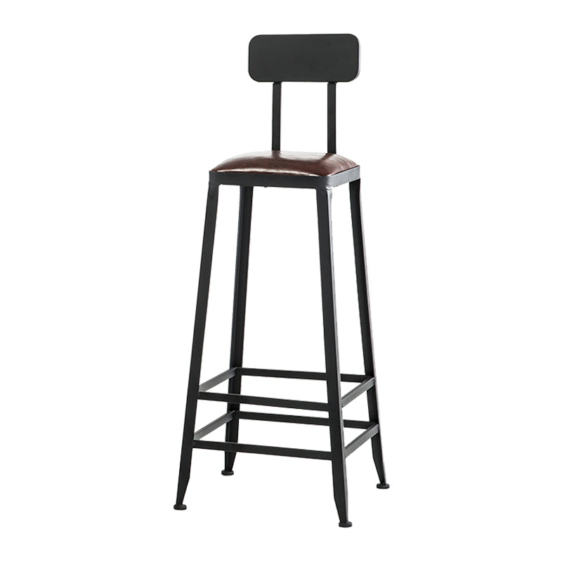 Industrial Armless Backrest Counter Stool Iron Cafe Bar Stool with Leather Cushion