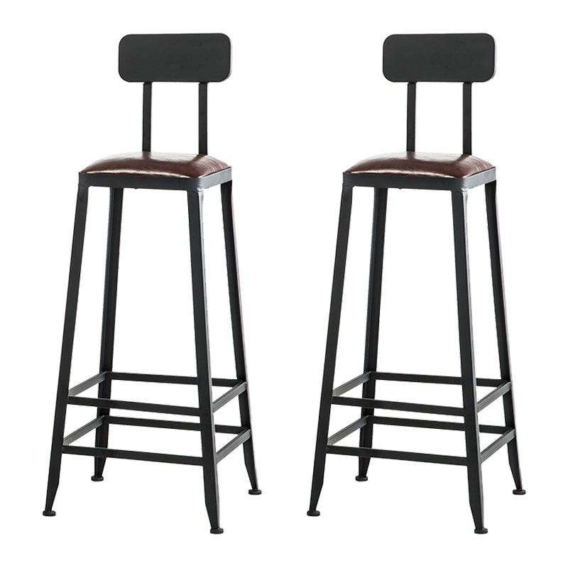 Industrial Armless Backrest Counter Stool Iron Cafe Bar Stool with Leather Cushion