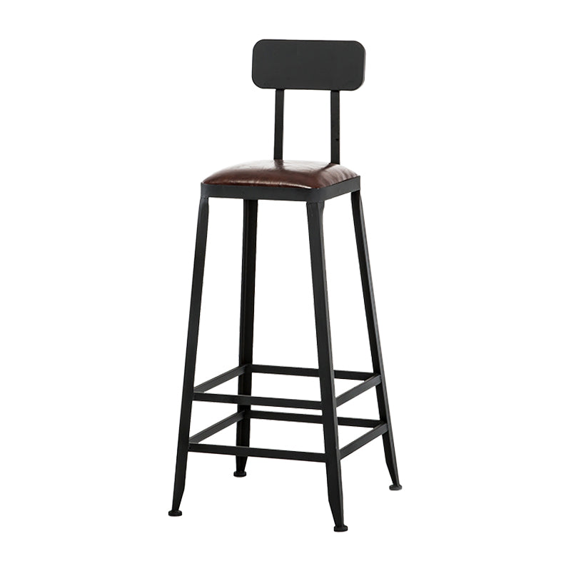 Industrial Armless Backrest Counter Stool Iron Cafe Bar Stool with Leather Cushion
