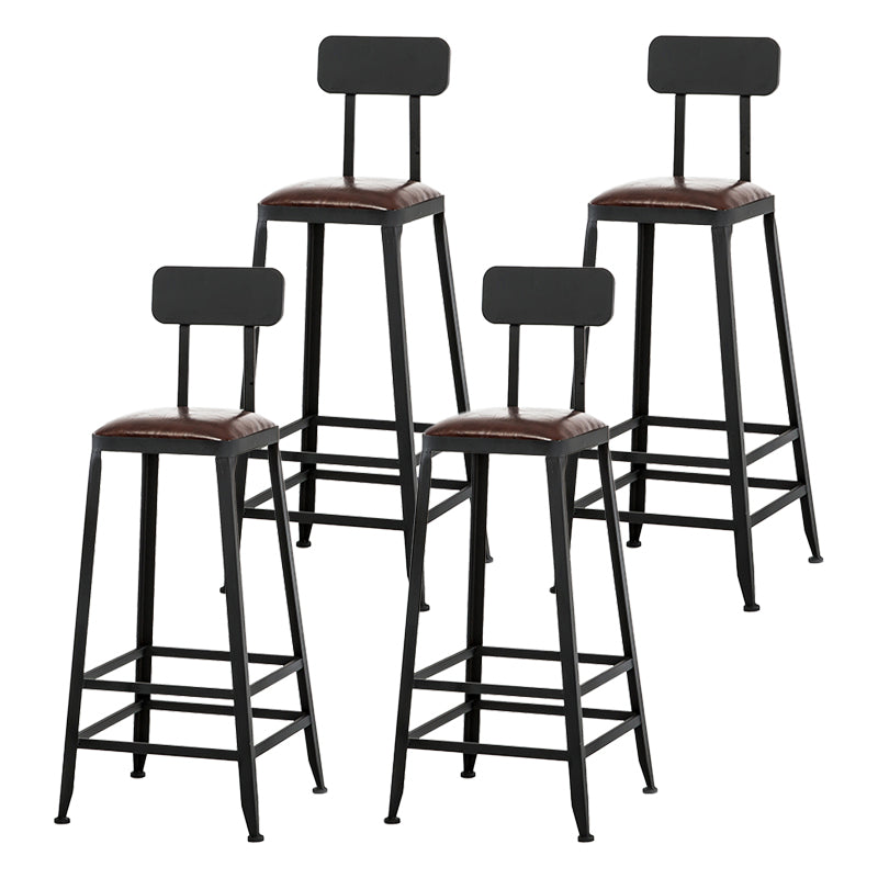 Industrial Armless Backrest Counter Stool Iron Cafe Bar Stool with Leather Cushion