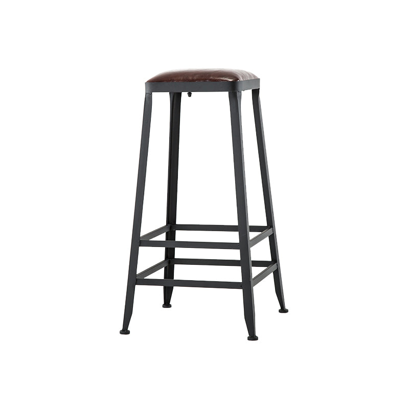 Industrial Armless Backrest Counter Stool Iron Cafe Bar Stool with Leather Cushion