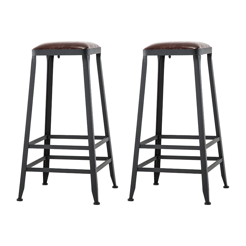 Industrial Armless Backrest Counter Stool Iron Cafe Bar Stool with Leather Cushion