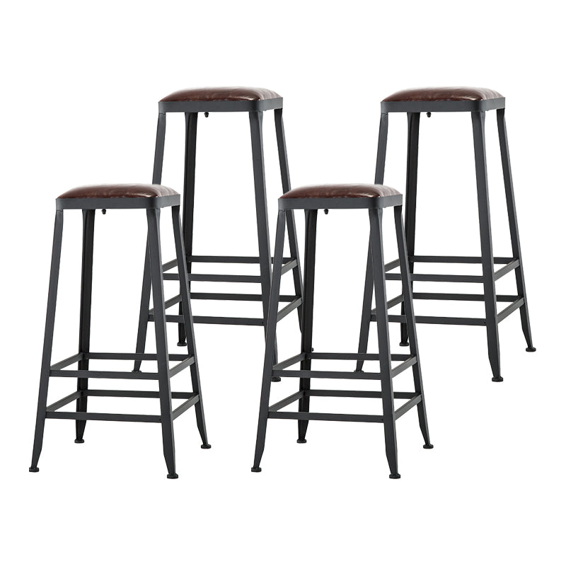 Industrial Armless Backrest Counter Stool Iron Cafe Bar Stool with Leather Cushion
