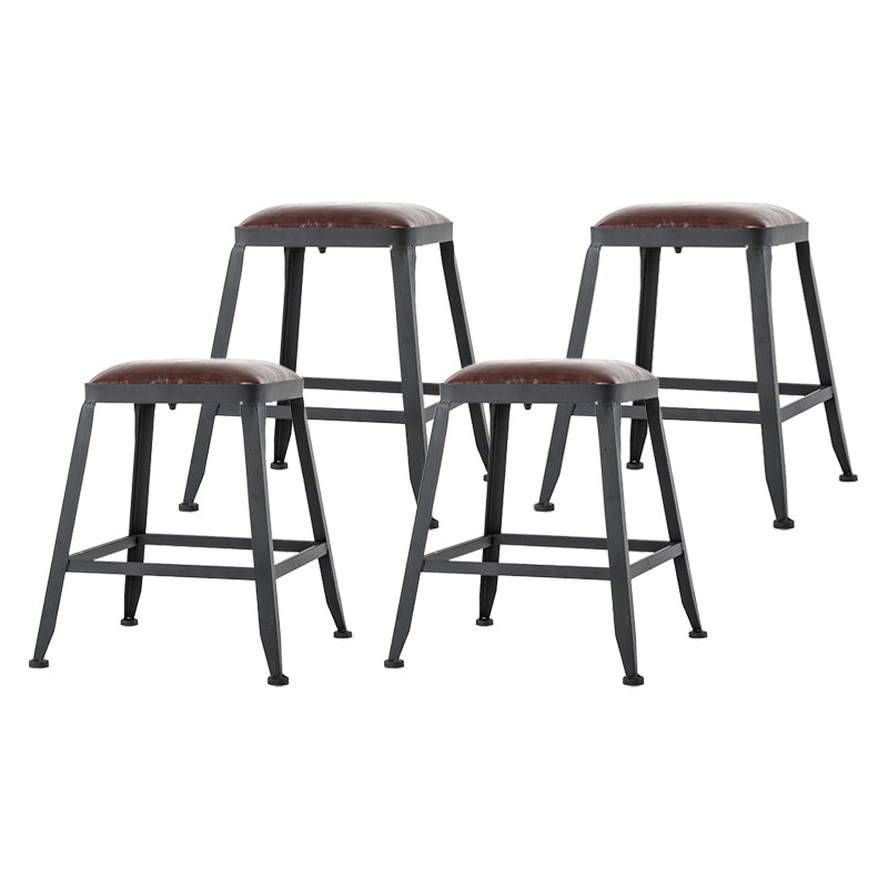 Industrial Armless Backrest Counter Stool Iron Cafe Bar Stool with Leather Cushion