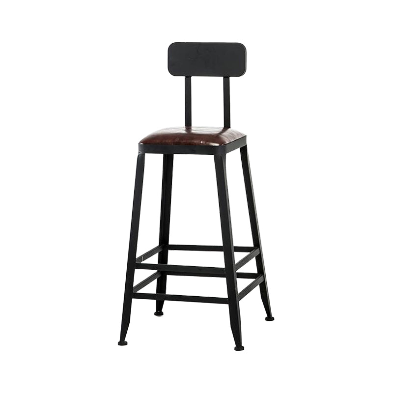 Industrial Armless Counter Stool Iron Cafe Bar Stool with Leather Cushion and Pedal