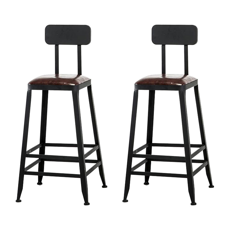 Industrial Armless Counter Stool Iron Cafe Bar Stool with Leather Cushion and Pedal