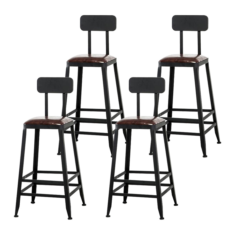 Industrial Armless Counter Stool Iron Cafe Bar Stool with Leather Cushion and Pedal