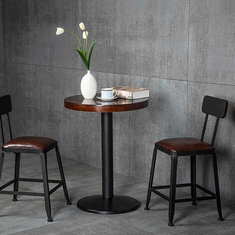 Industrial Armless Counter Stool Iron Cafe Bar Stool with Leather Cushion and Pedal