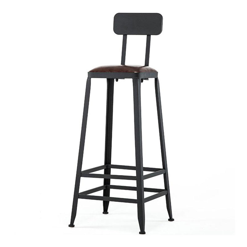 Industrial Armless Counter Stool Iron Cafe Bar Stool with Leather Cushion and Pedal