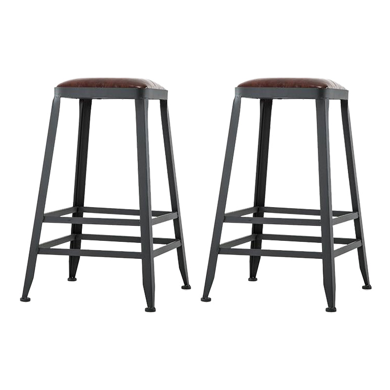 Industrial Armless Counter Stool Iron Cafe Bar Stool with Leather Cushion and Pedal