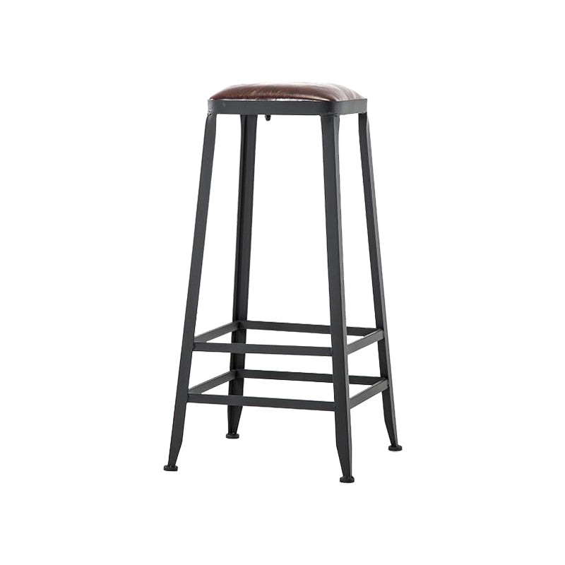 Industrial Armless Counter Stool Iron Cafe Bar Stool with Leather Cushion and Pedal