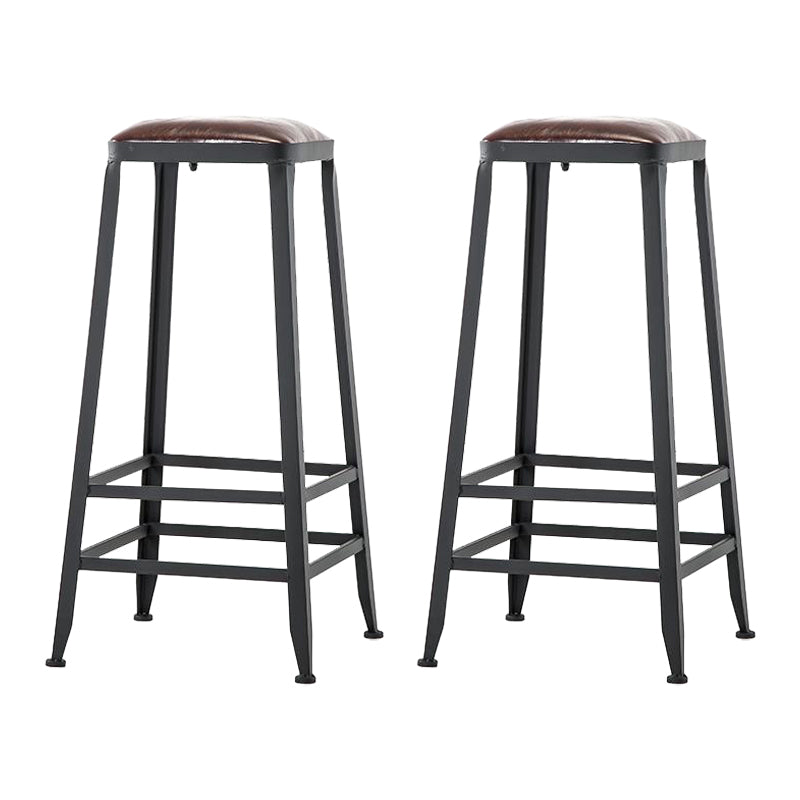 Industrial Armless Counter Stool Iron Cafe Bar Stool with Leather Cushion and Pedal