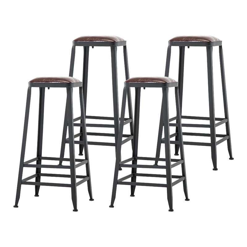 Industrial Armless Counter Stool Iron Cafe Bar Stool with Leather Cushion and Pedal