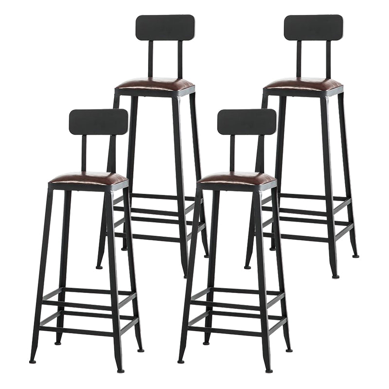 Industrial Armless Counter Stool Iron Cafe Bar Stool with Leather Cushion and Pedal