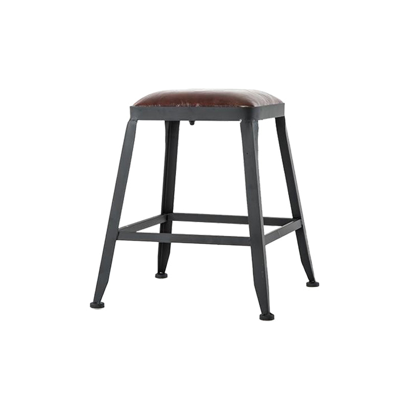 Industrial Armless Counter Stool Iron Cafe Bar Stool with Leather Cushion and Pedal