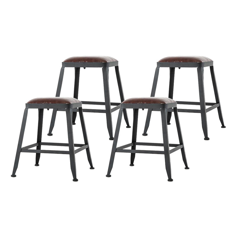 Industrial Armless Counter Stool Iron Cafe Bar Stool with Leather Cushion and Pedal