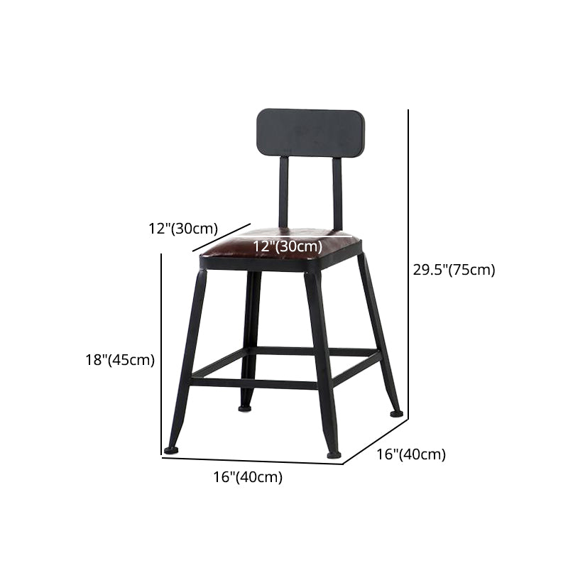 Industrial Armless Counter Stool Iron Cafe Bar Stool with Leather Cushion and Pedal