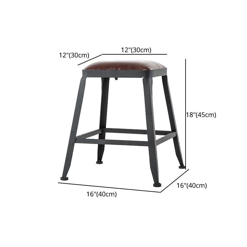 Industrial Armless Counter Stool Iron Cafe Bar Stool with Leather Cushion and Pedal