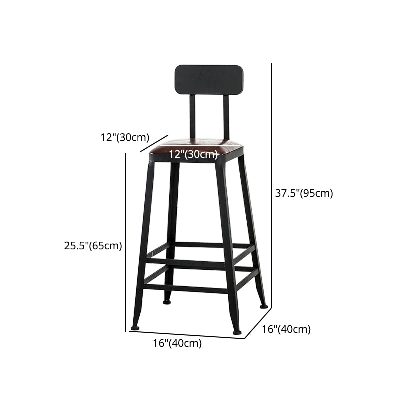 Industrial Armless Counter Stool Iron Cafe Bar Stool with Leather Cushion and Pedal