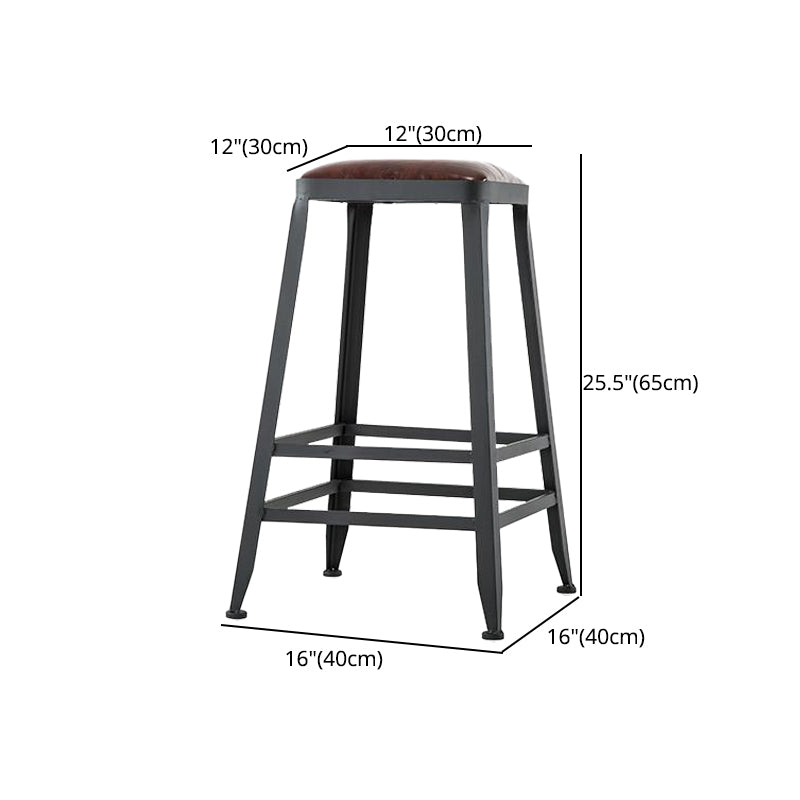 Industrial Armless Counter Stool Iron Cafe Bar Stool with Leather Cushion and Pedal