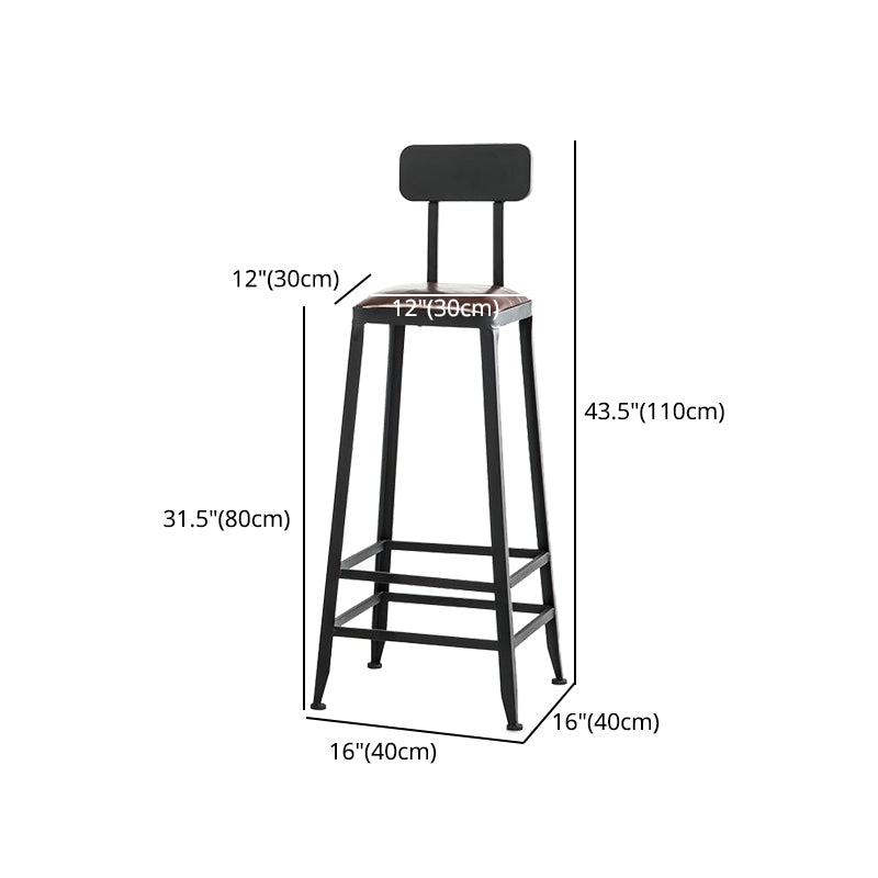 Industrial Armless Counter Stool Iron Cafe Bar Stool with Leather Cushion and Pedal