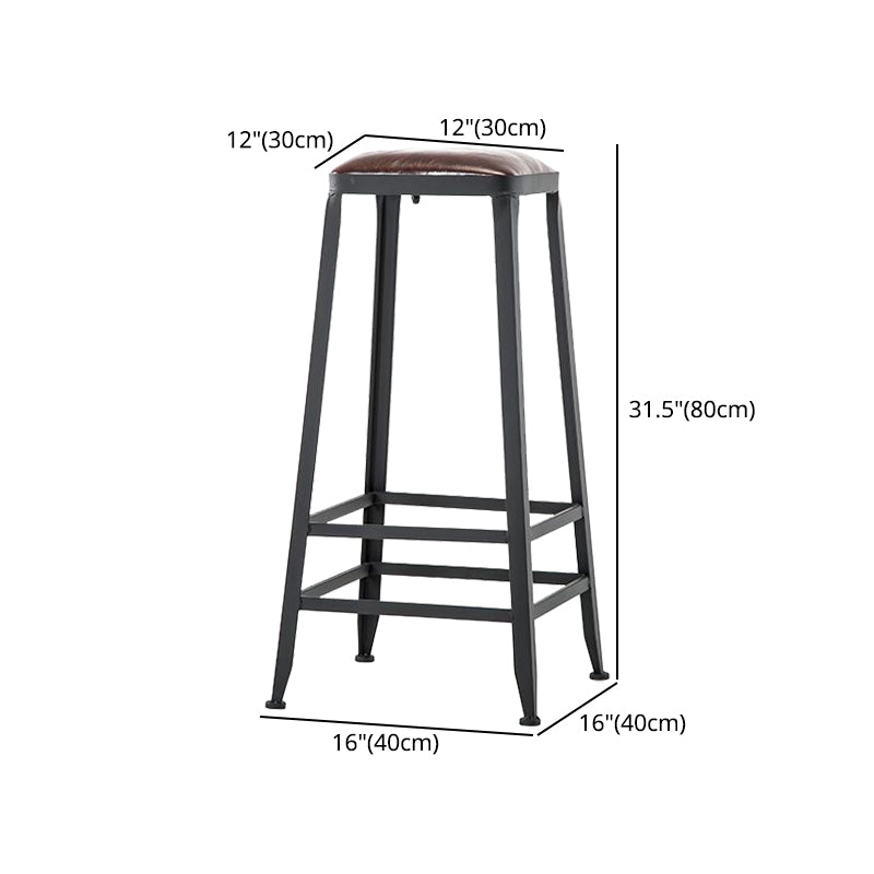Industrial Armless Counter Stool Iron Cafe Bar Stool with Leather Cushion and Pedal
