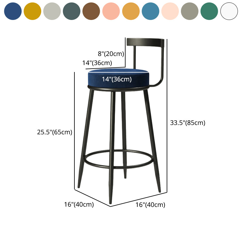 Industrial Armless Backrest Counter Stool Iron Cafe Bar Stool with Cushion and Pedal