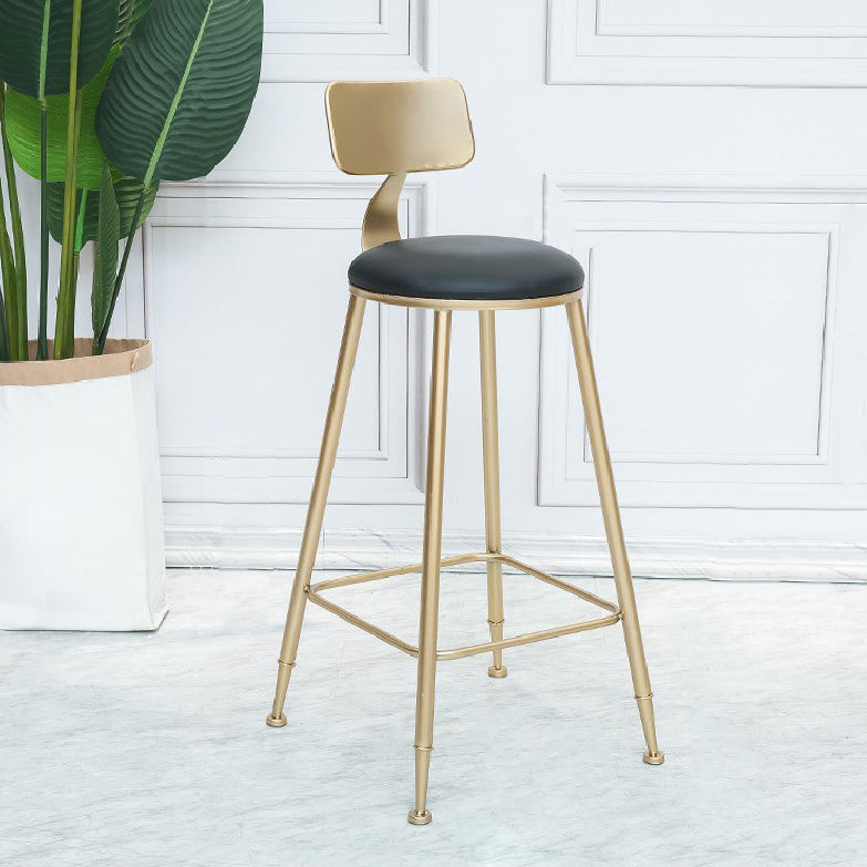 Glam Armless Backrest Counter Stool Iron Cafe Bar Stool with  Leather Cushion and Pedal