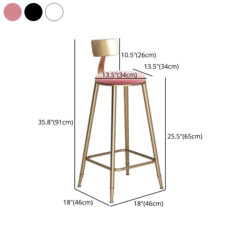 Glam Armless Backrest Counter Stool Iron Cafe Bar Stool with  Leather Cushion and Pedal