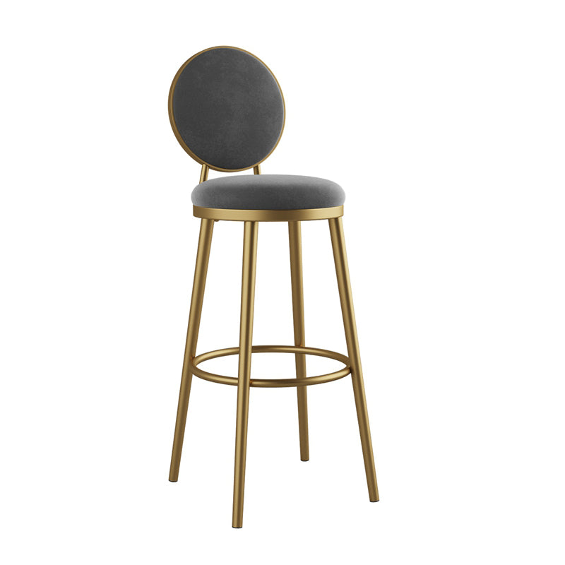 Glam Armless Backrest Counter Stool Iron Kitchenr Bar Stool with Velvet Cushion and Pedal
